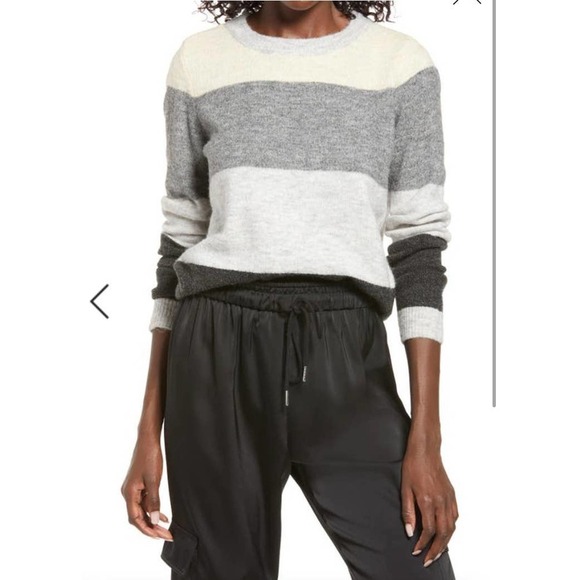 NWT VERO MODA Plaza Colorblock Sweater In Light Grey Melange Medium - Picture 1 of 6